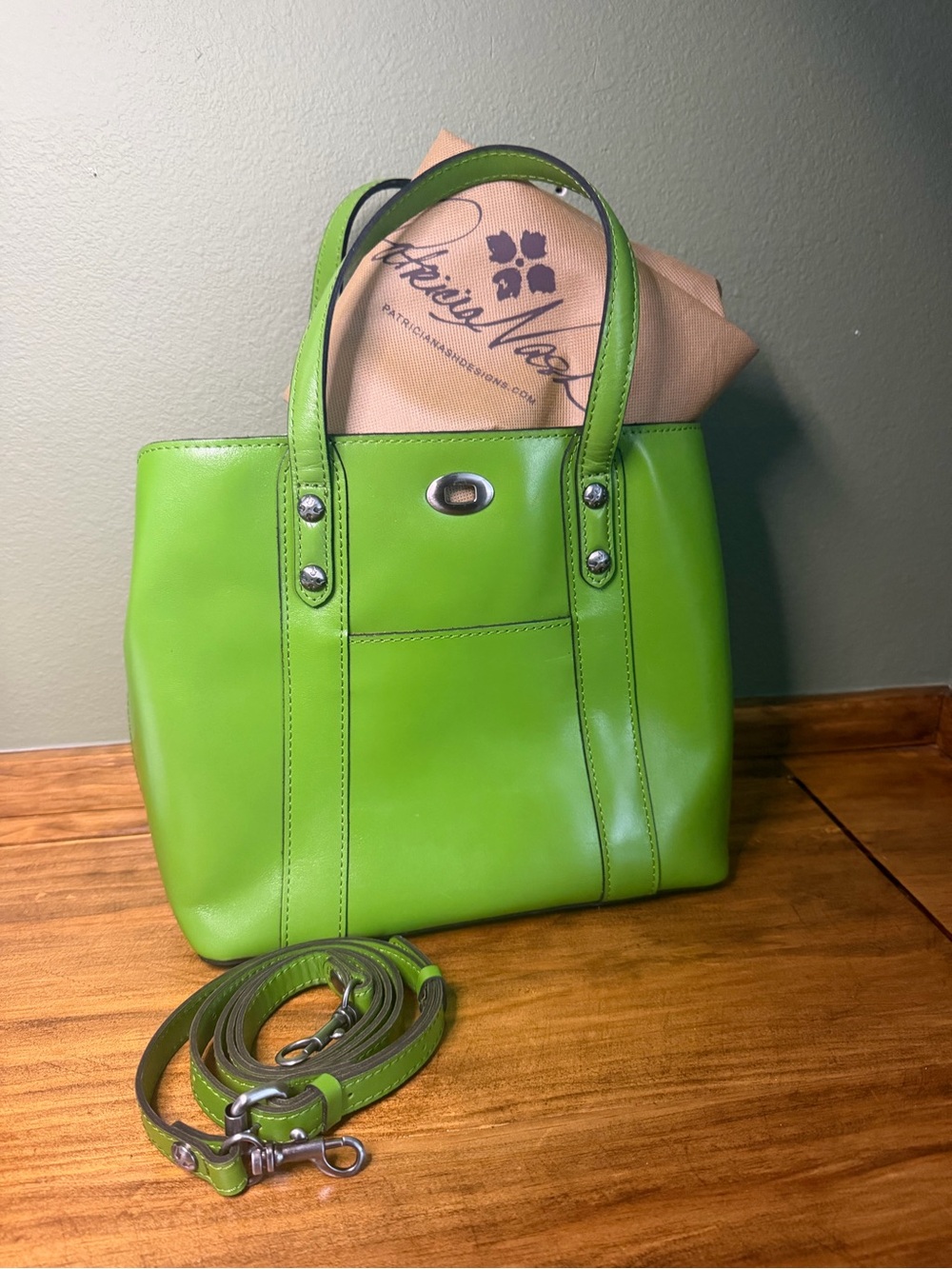 Patricia Nash Lime Green Leather Shoulder Tote